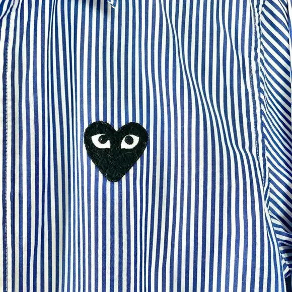 Comme Des Garçons PLAY Navy Blue White Striped Button Front Up Shirt